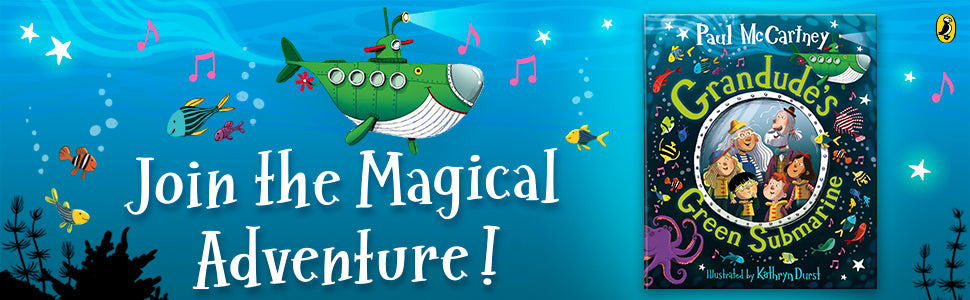 Book cover of 'Grandude's Green Submariner' by Paul McCartney with underwater scene and text 'Join the Magical Adventure!'.