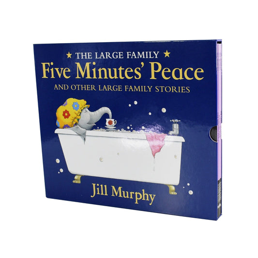 Five Minutes Peace & Other Stories (The Large Family) by Jill Murphy with a blue cover and illustration of an elephant in a bathtub.