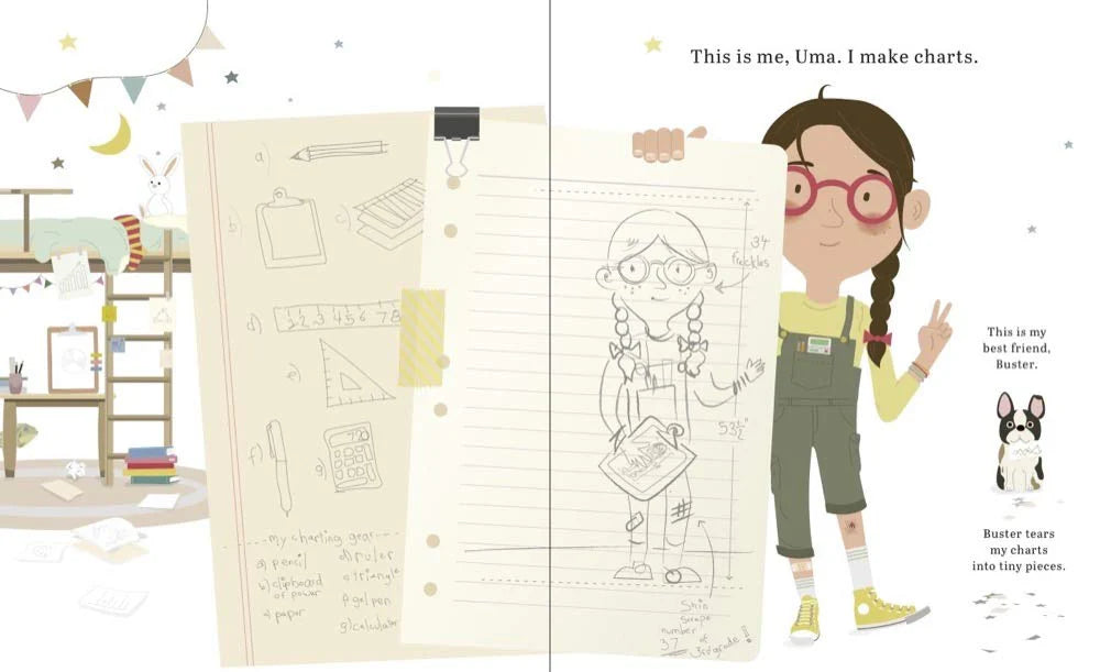 Illustrated book page from Uma Wimple Charts Her House by Reif Larsen and Ben Gibson.