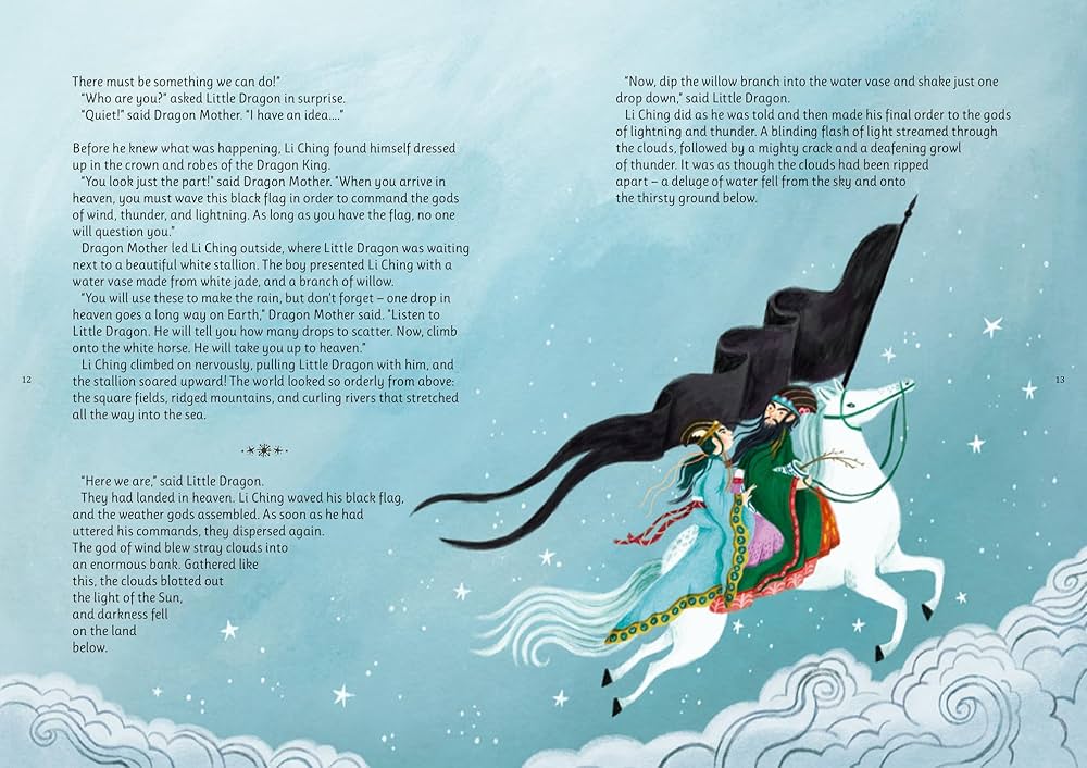 Illustration of a character riding a white horse with text on a blue background from Earth, Sea and Stars: Inspiring Tales of the Natural World by Isabel Otter.