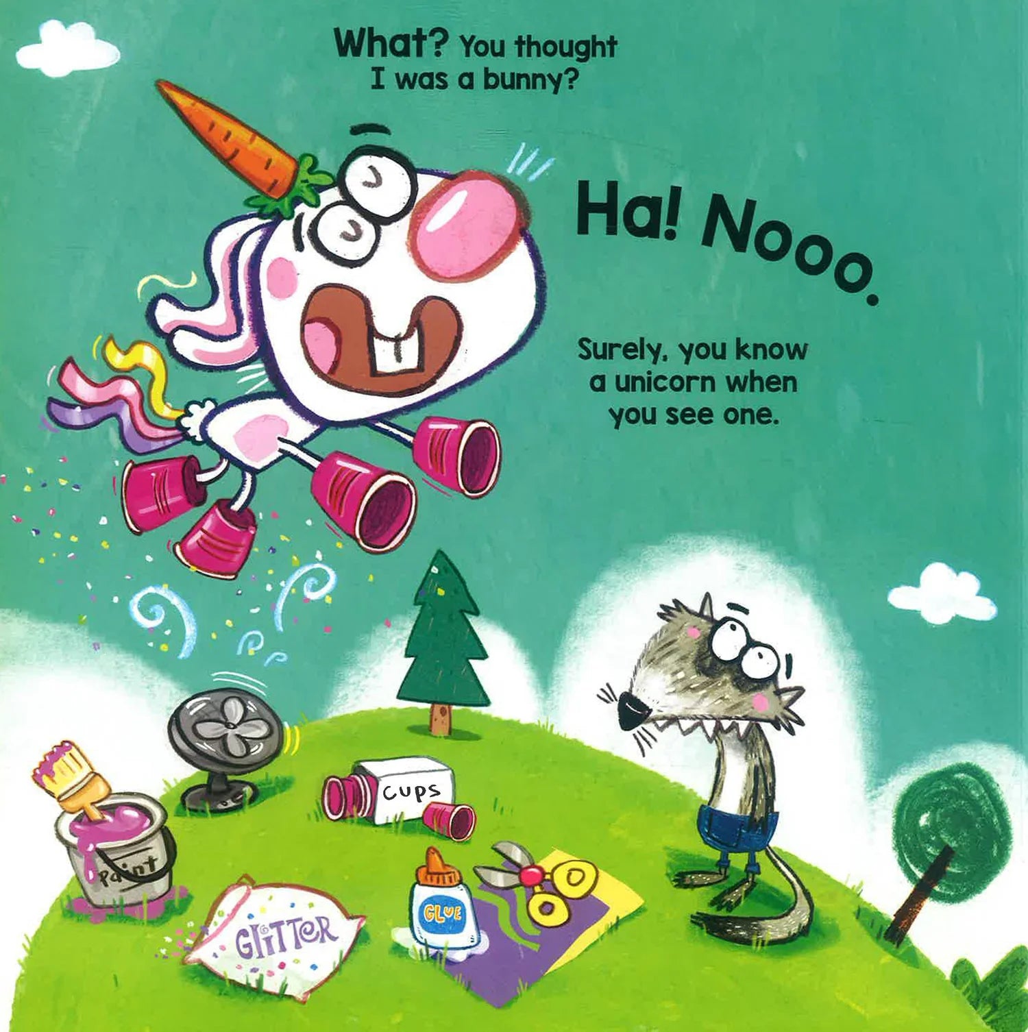 A page from No Bunnies Here! by Tammi Sauer and Ross Burach.