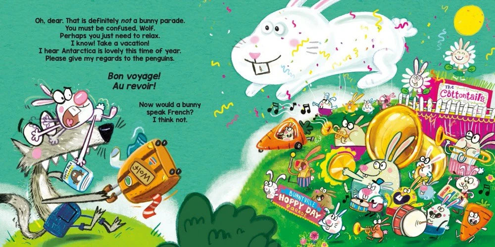 A page from No Bunnies Here! by Tammi Sauer and Ross Burach.