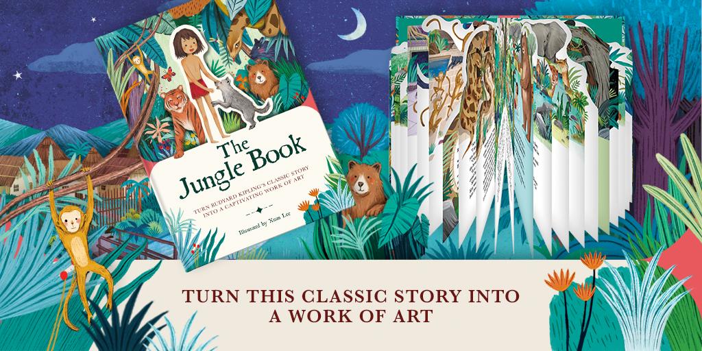 Illustrated book cover of 'The Jungle Book' Paperscapes with jungle-themed design elements.
