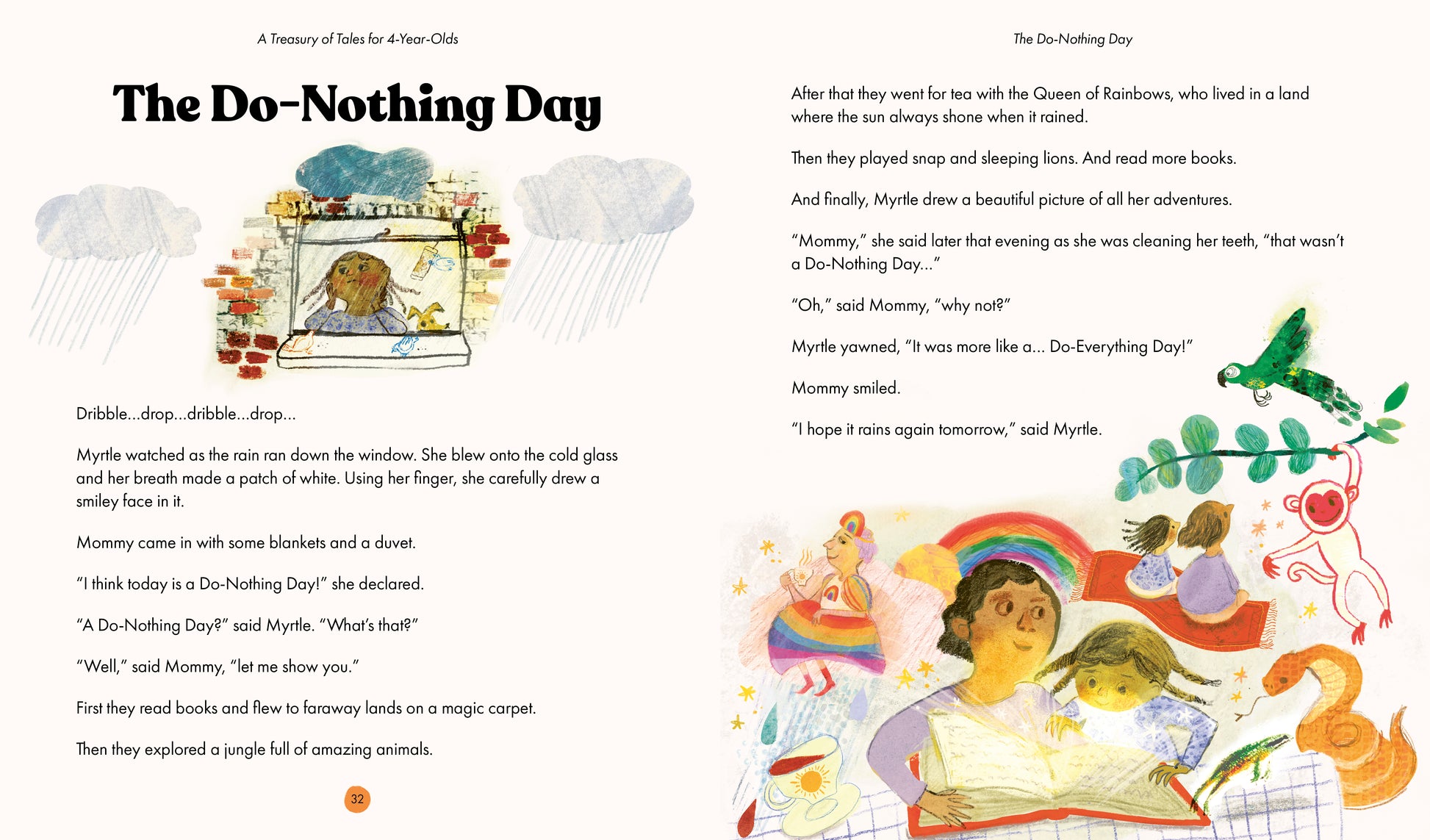 The Do-Nothing Day, a page from  Treasury of Tales for Year 4 Odds, written by Gabby Dawnay with illustrations by Heidi Griffiths.