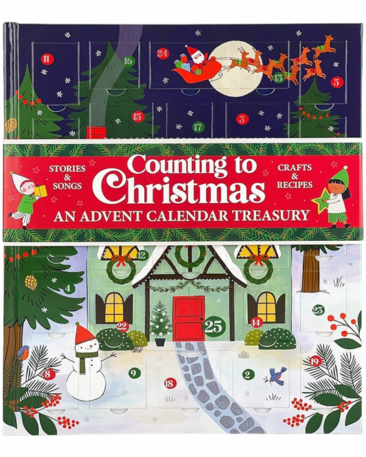 Advent calendar with festive designs and text 'Counting to Christmas: An Advent Calendar Treasury'.